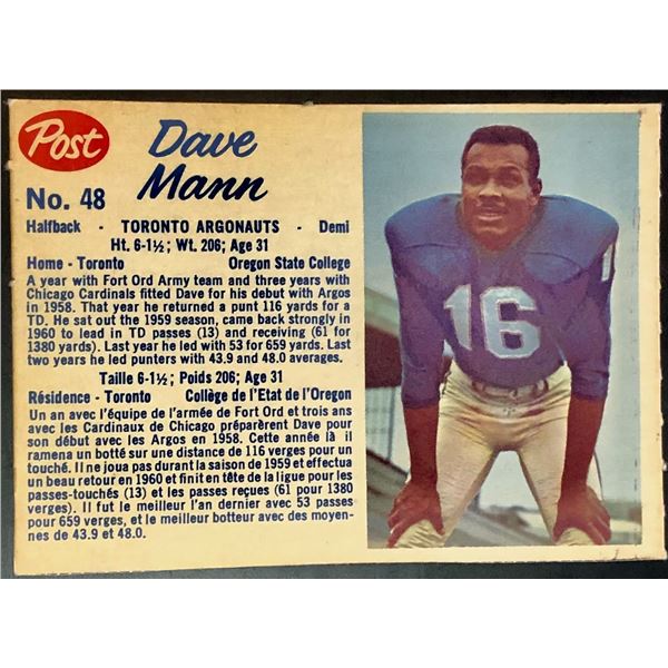 1962 POST CEREAL CFL DAVE MANN (HOF)