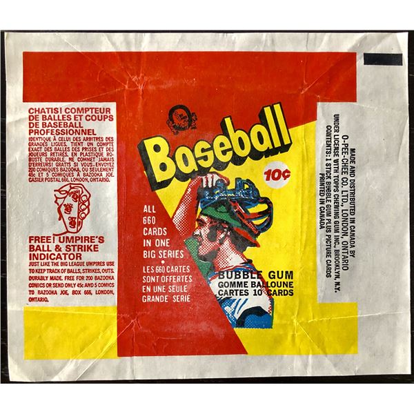 1973 O-PEE-CHEE BASEBALL WRAPPER
