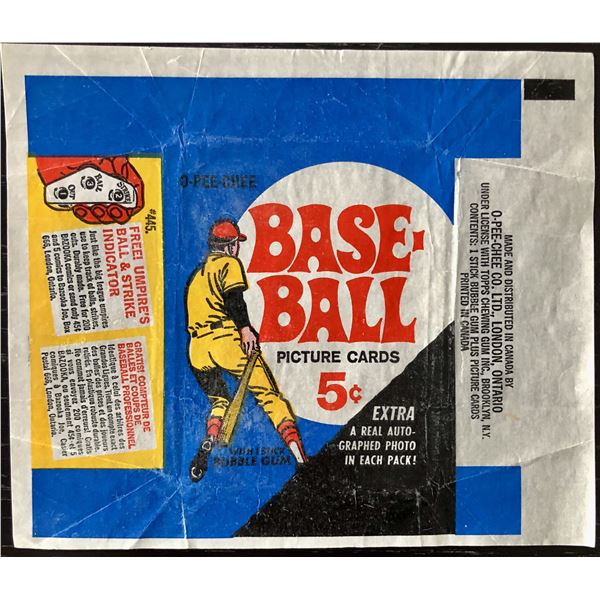 1969 O-PEE-CHEE BASEBALL WRAPPER