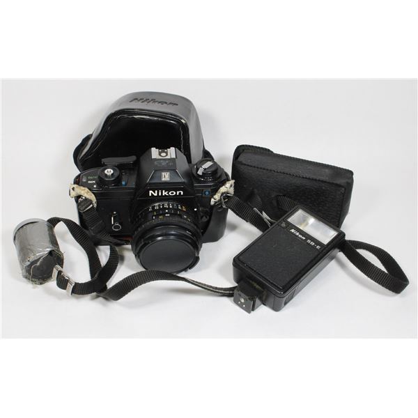 VINTAGE NIKON EM 35MM M90 AUTO CAMERA WITH HOLDER