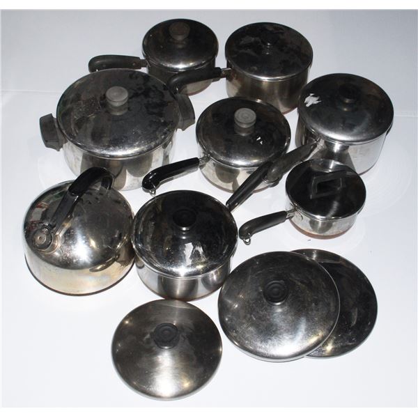 LARGE AMOUNT OF REVERE WARE COOKWARE ALL HAVE LIDS