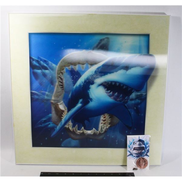 FRAMED MEGALODON 3D SHARK 24X32