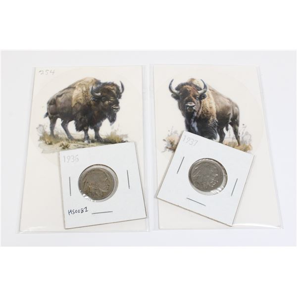 1963 AND 1937 USA BUFFALO NICKELS WITH CARDS