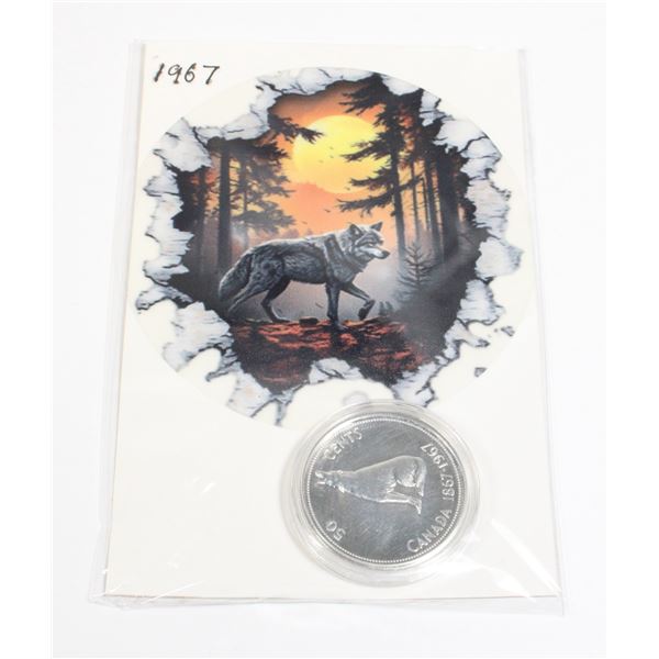 0.3OZ 1967 CANADA HALF DOLLAR IN CAPSULE WITH CARD
