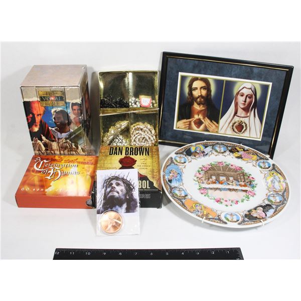 BOX OF CHRISTIAN THEMED ITEMS