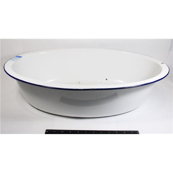 LARGE ENAMEL METAL OVAL WASH BASIN WHITE WITH A