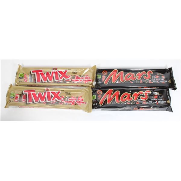 2 PACKS OF TWIX AND 2 PACKS OF MARS SNACK SIZE BAR