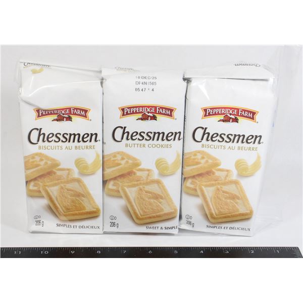 THREE PACKS OF CHESSMEN BUTTER COOKIES 206G EACH