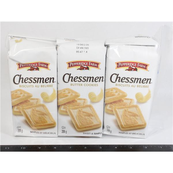 THREE PACKS OF CHESSMEN BUTTER COOKIES 206G EACH