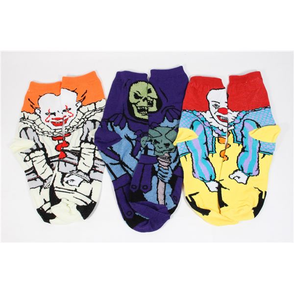 THREE NEW PAIRS OF HORROR MOVIE THEME ADULT SOCKS