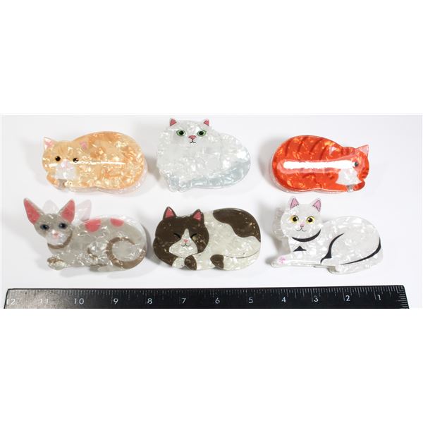 LOT OF 6 NEW CAT THEME CLAW CLIPS