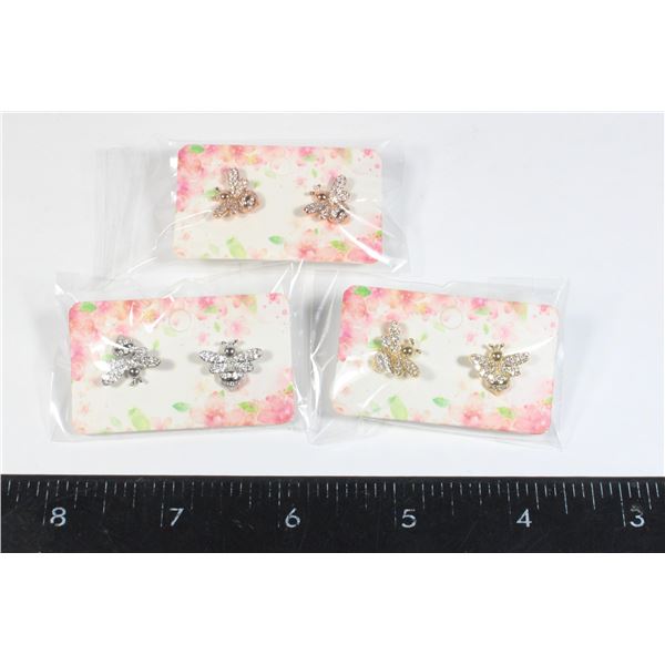 3 NEW PAIRS OF ZIRCON STUD EARRINGS