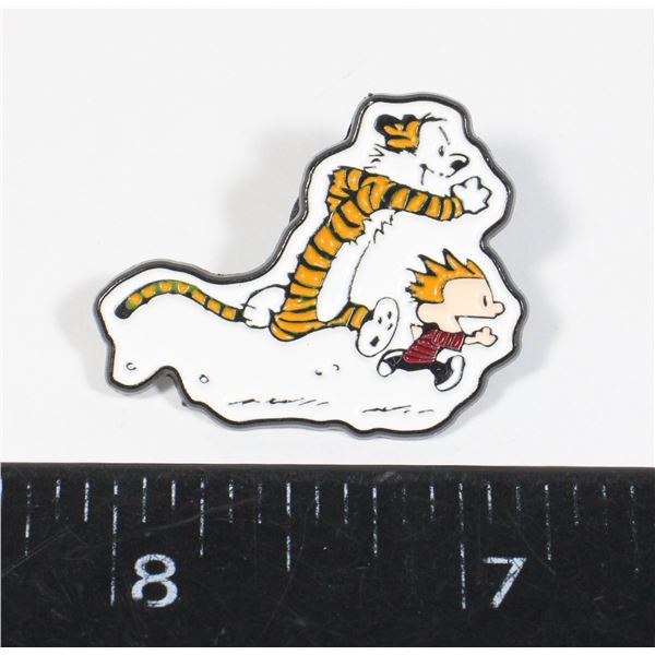 NEW CALVIN AND HOBBES PLAY TAG THEME LAPEL PIN