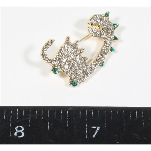 NEW GOLD TONE RHINESTONE DRAGON BROOCH