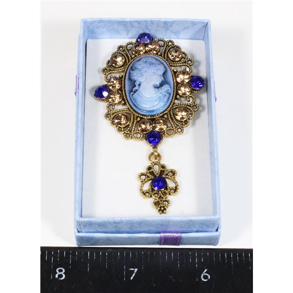 NEW BLUE CAMEO STYLE LIGHTWEIGHT RHINESTONE ACCENT