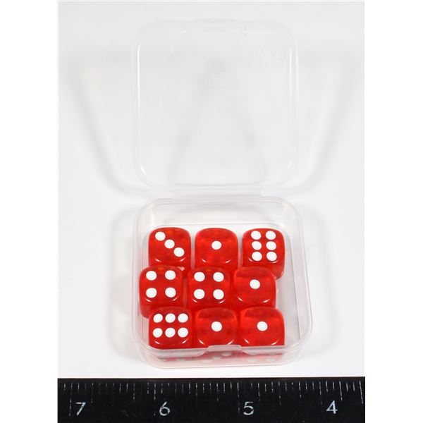 NEW 9 PC SET SIX SIDED RED DICE IN CARRYING BOX
