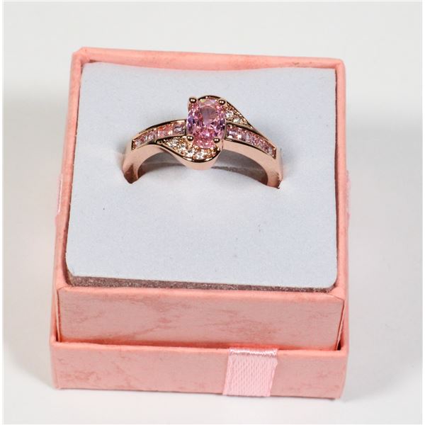 NEW ROSE GOLD TONE SIZE 7 CUBIC ZIRCONIA RING