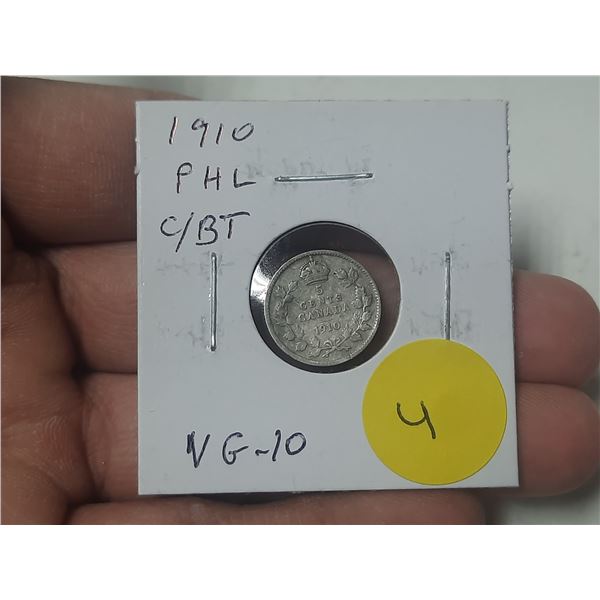 1910 Pointed Holly Leaves Silver 5 Cents with Cross/Bow Tie. VG10.