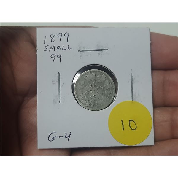 1899 Canadian Silver 10 Cents. Small 99 in date. G4.