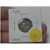 Image 1 : 1929 Canadian Silver 10 Cents. Issued the first year of the Great Depression. VF30.