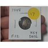 Image 1 : 1948 Canadian Silver 10 Cents. Key Date. F12.