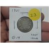 Image 1 : 1901 Canadian Victorian Silver 25 Cents. Last issue of Queen Victoria. G4.