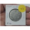 Image 1 : 1929 Canadian Silver 50 Cents. Issued the first year of the Great Depression. F12.