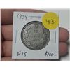 Image 1 : 1934 Canadian Silver 50 Cents. F15. Key Date. Mintage of 39,539.