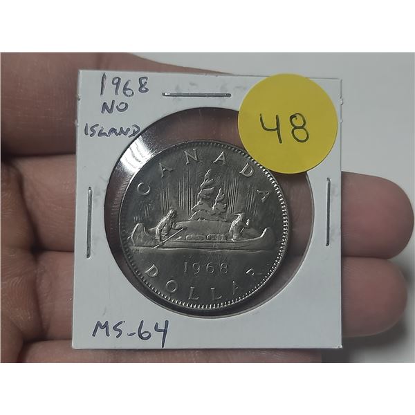 1968 No Island Nickel Dollar. MS64. Nice.
