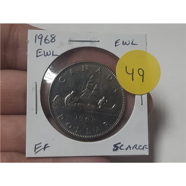 1968 Extra Water Line and Doubled 8 in date Nickel Dollar. EF40. Scarce.