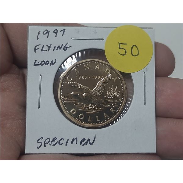 1987 – 1997 Specimen 10th Anniversary of the Loonie. The Flying Loon was only available in 