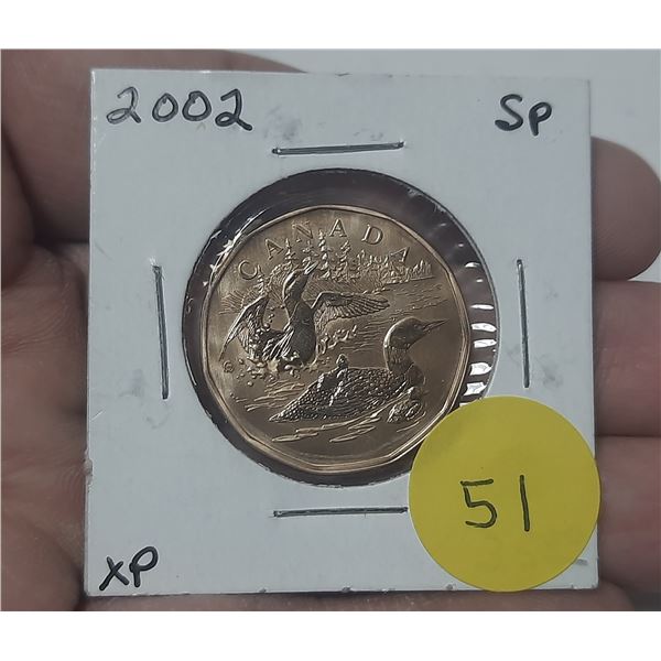 2002 Specimen Loonie. 15th Anniversary of the Loonie only available in the Specimen set.