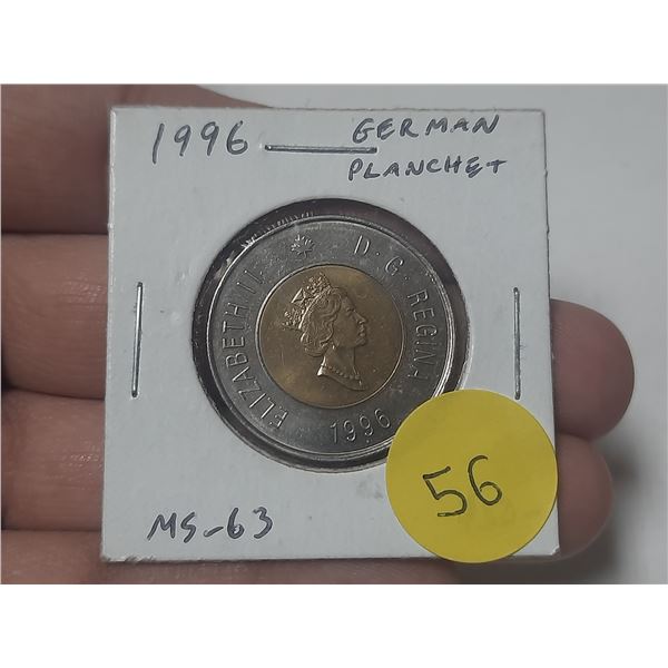 1996 German Planchet $2 Toonie. MS63. Scarce.