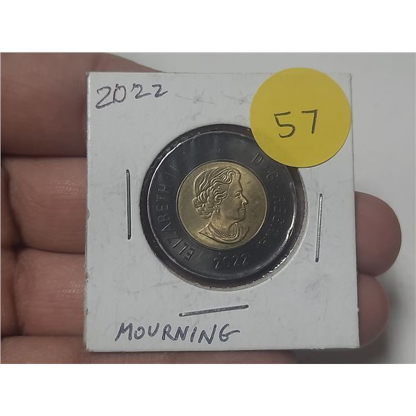 2022 Queen Elizabeth Death $2. Black outer ring symbolizing mourning. Uncirculated.