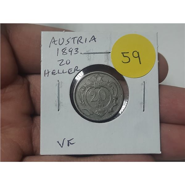 Austria. 1893 20 Heller. VF.