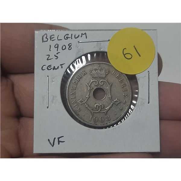 Belgium 1908 25 Centimes. VF.