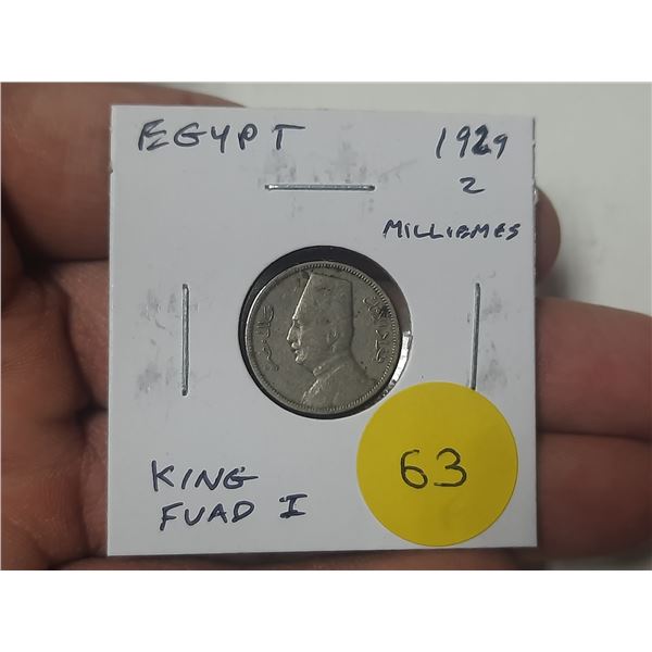 Egypt. 1929 2 Milliemes. King Fuad I. Fine.
