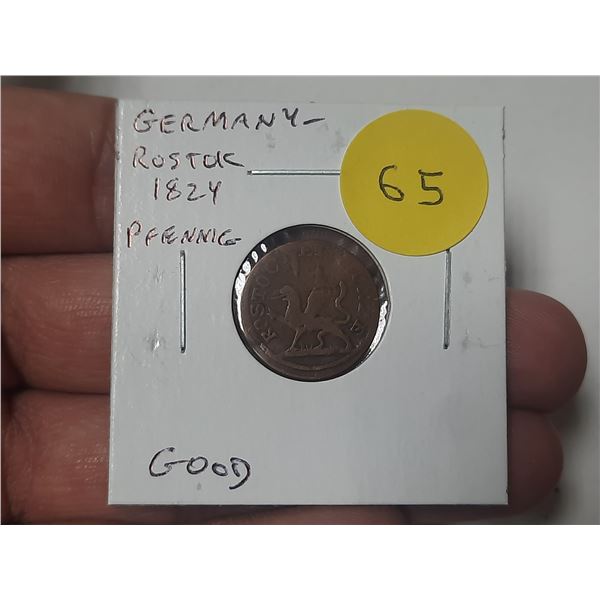 Germany. Rostock. 1824 1 Pfennig. Good.