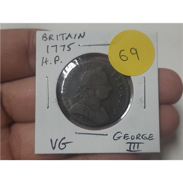 Great Britain. 1775 Half Penny. George III. VG.