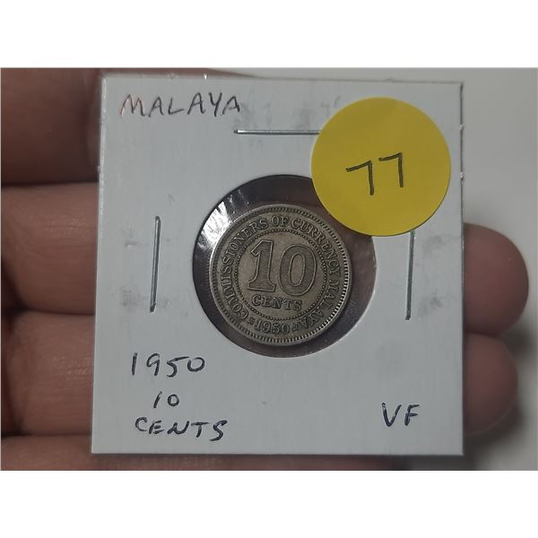 Malaya. 1950 10 Cents. VF.