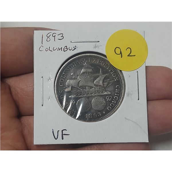 U.S. 1893 Columbus Commemorative Half Dollar. VF.
