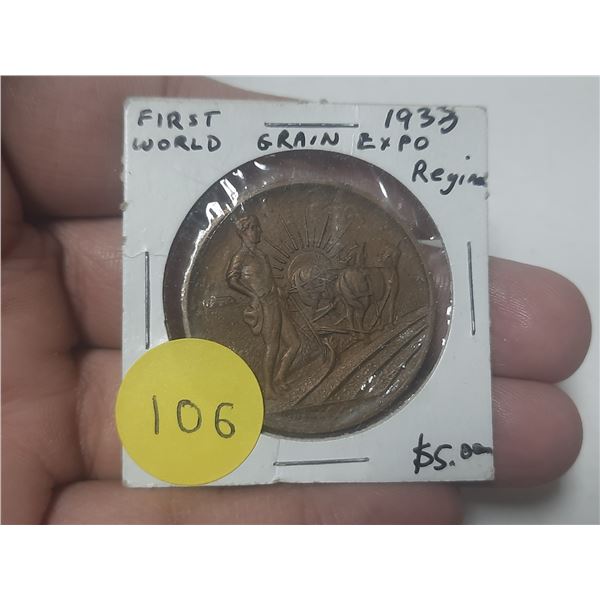 1933 First World Grain Exposition held in Regina medal.