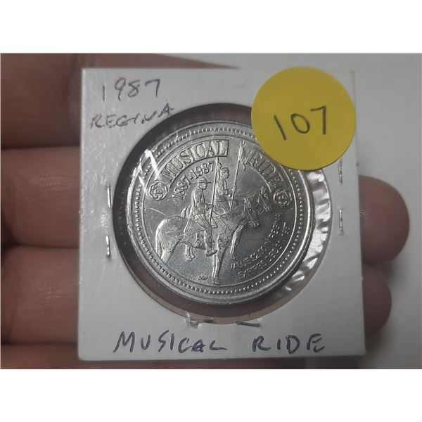 1887 – 1987 Regina Trade Dollar commemorating the 100th Anniversary of the RCMP Musical Rid