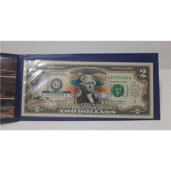 U.S. 2003A $2 Colorized $2 Bank Note. Featuring Yellowstone National Park. Comes with Certificate of