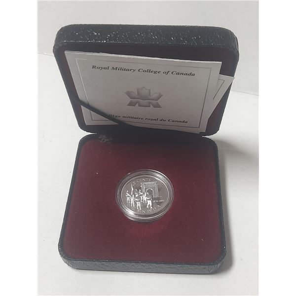 2001 Royal Military College 5 Cents. Sterling Silver. Proof with Ultra Heavy Cameo. Housed in its or