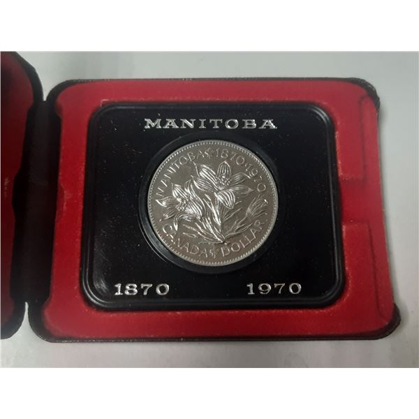 1870 – 1970 Manitoba Centennial Nickel Dollar. Specimen. Housed in its original RCM case.