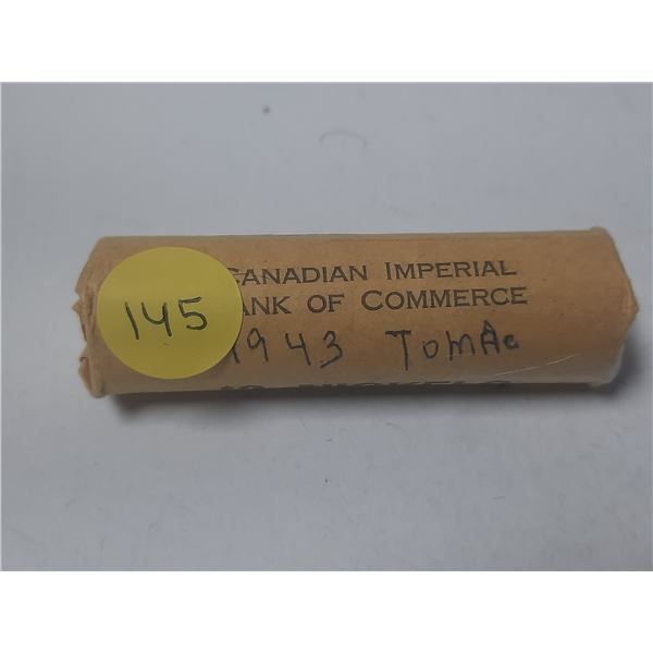 Roll of 40 1943 Tombac 5 Cents. Average condition.