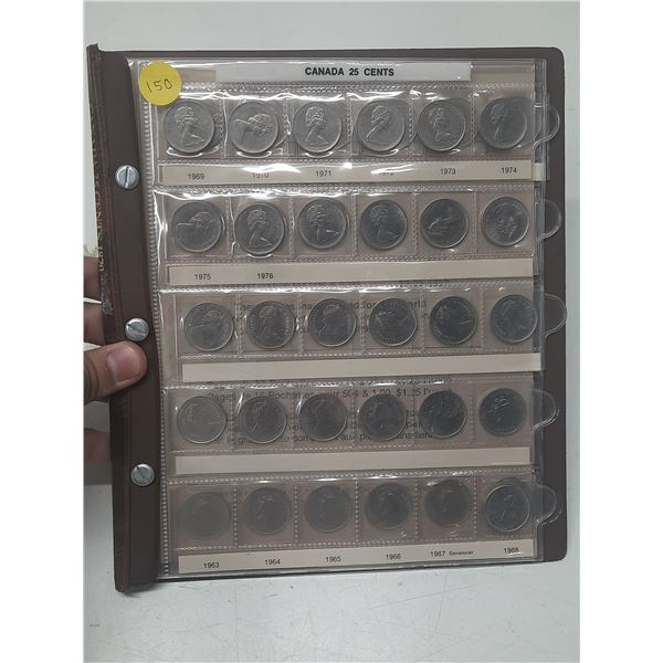 Set of Canadian 25 Cents from 1968 to 1996. Includes Scarce 1991 & 1992 Caribou 25 Cents. Housed in 