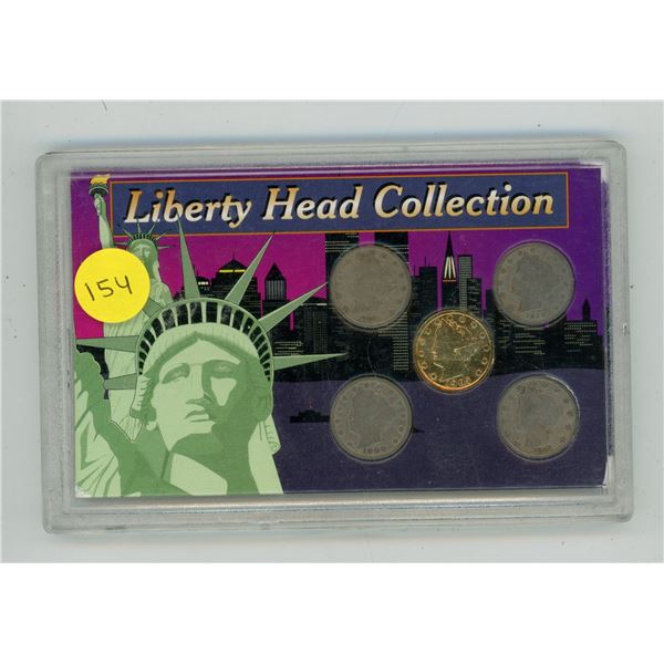 U.S. Liberty Head Collection. 5 Liberty Head Nickel 5 Cents housed in a hard plastic holder.