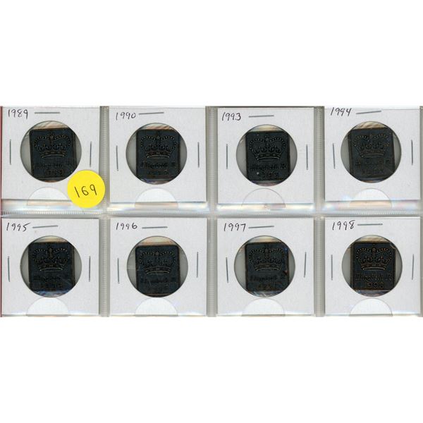 Set of 8 different Royal Mint Proof Medals from 1989 – 1998. All from RM Proof Sets.